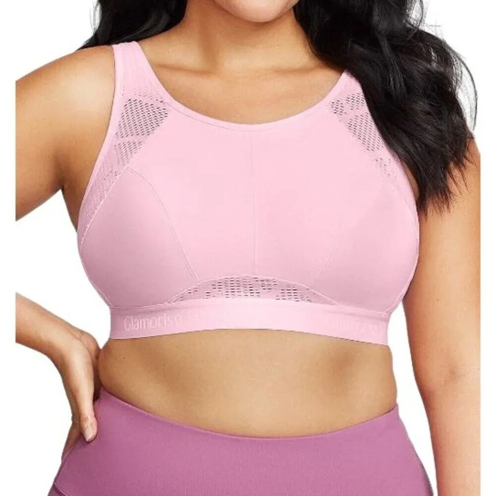 Glamorise No-Sweat Mesh Sports Bra Wirefree Pink Womens Size 42DD